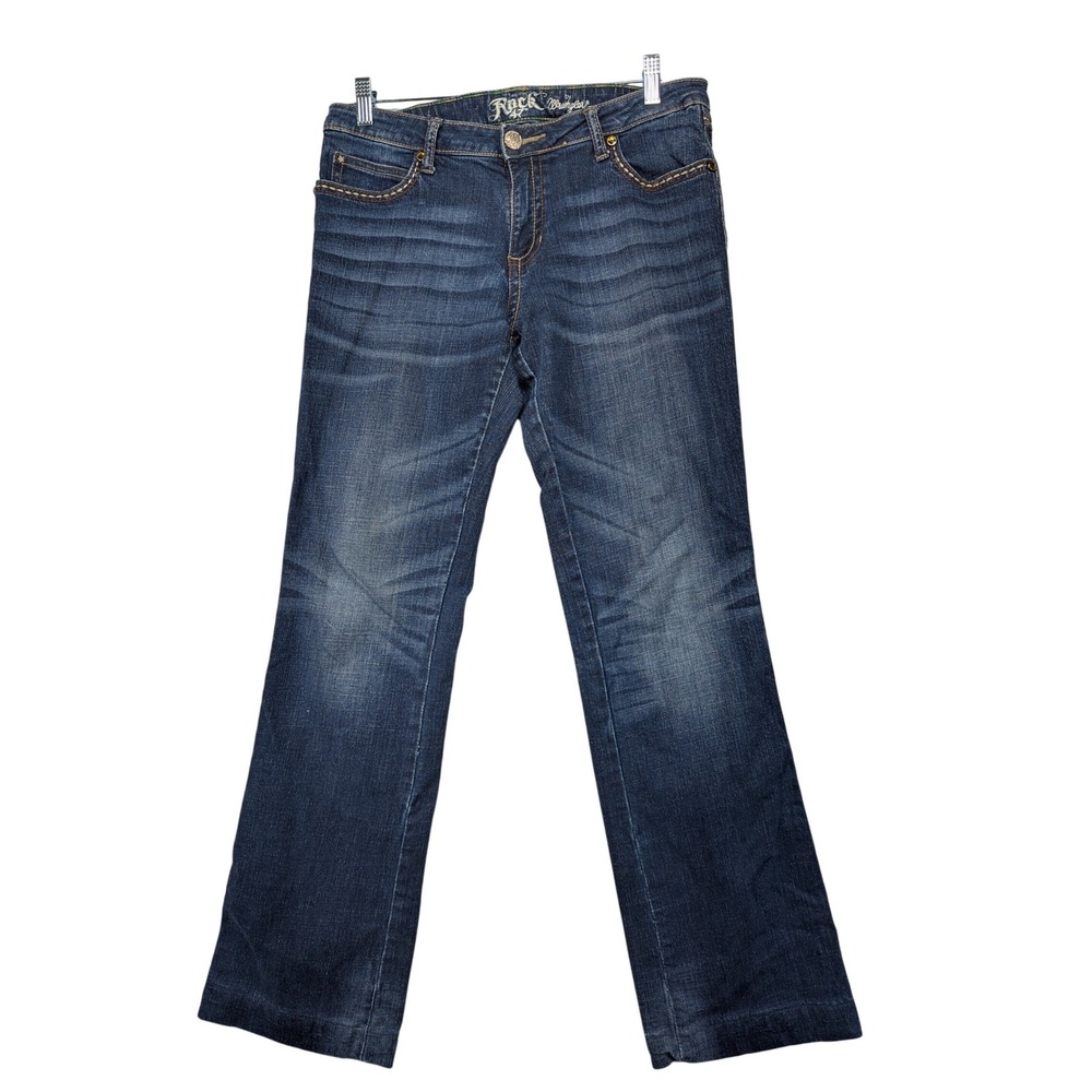 Rock‎ & Wrangler Womens Bootcut Jeans Dark Wash Embellished Pockets 12 34" Waist